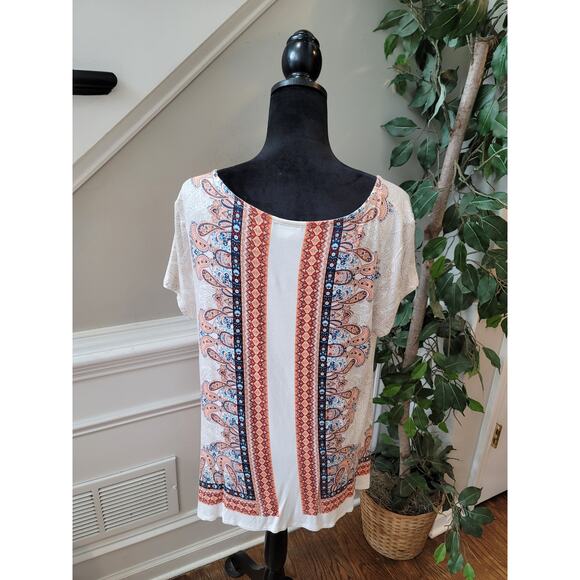 Cato Top Women's Size XL Multicolor Paisley Boho Print Short Sleeve Stretch - Picture 4 of 11